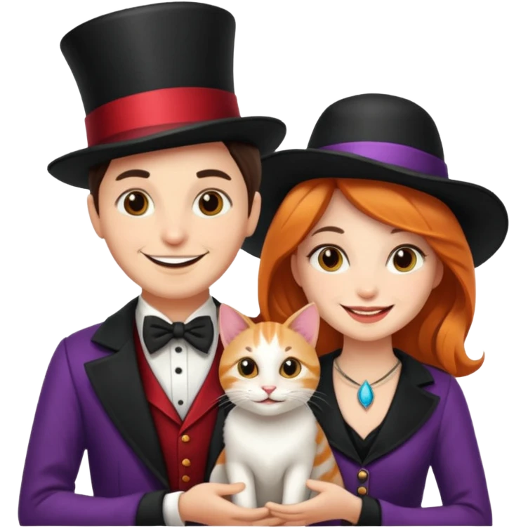 magician couple and their pet cat emoji