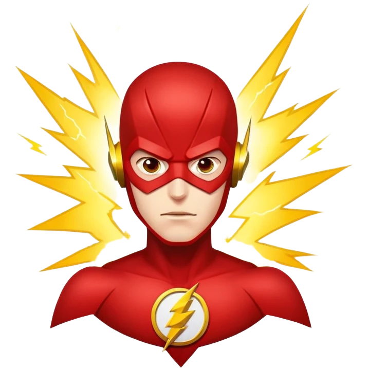 face of The Flash superhero with red mask and yellow lightning bolts emoji