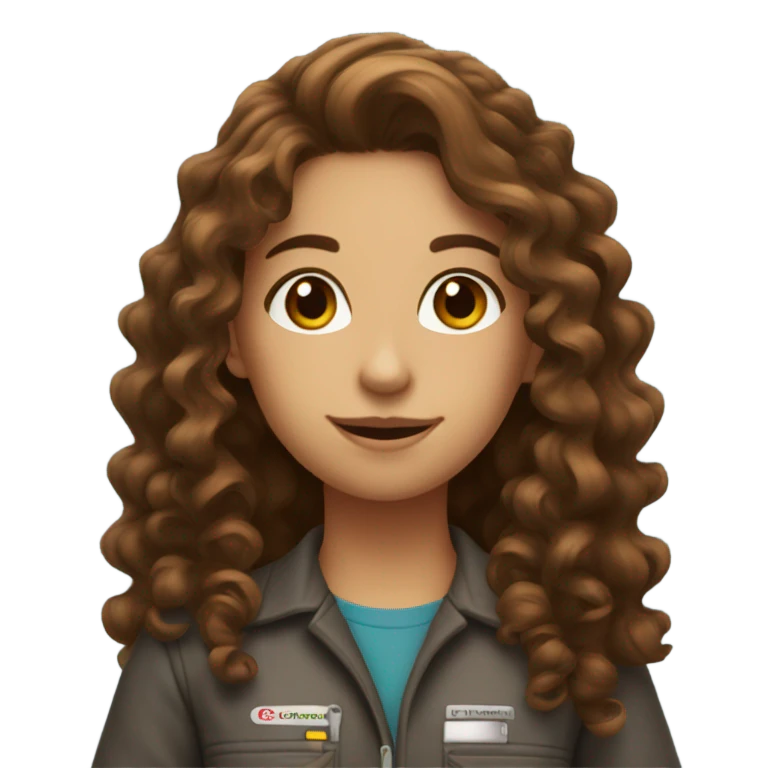 girl mechanic with long brown curly hair holding a differential emoji