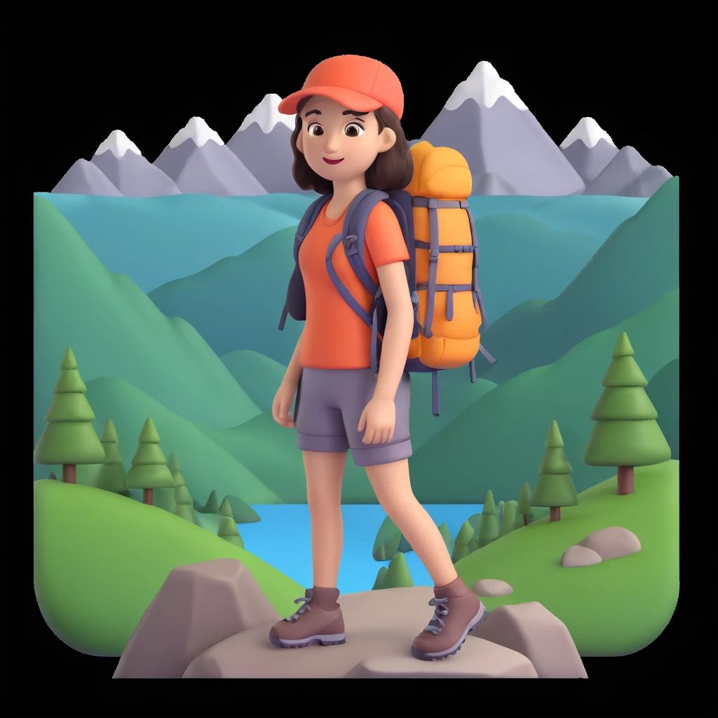 girl back packing mountains in background, close up pose emoji