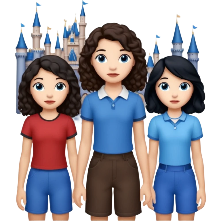 Algo de Disney y por detrás o delante pon a quatro chicas: una con el pelo largo rizado marrón , otra con el pelo muy corto negro, como un chico, otra con el pelo mediano liso marrón con ojos azulesy otra con el pelo negro largo liso . Todos son color carne. Es para el viaje emoji