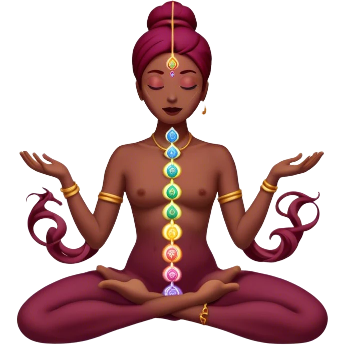 Floating body with flowing chakras and aligned burgundy color emoji