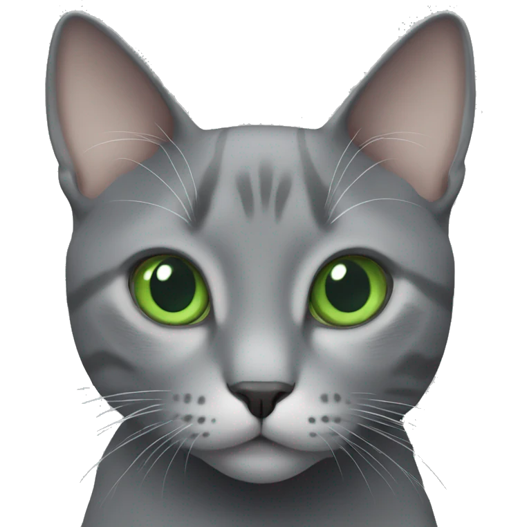 Grey cat with white spot on chest with green eyes emoji