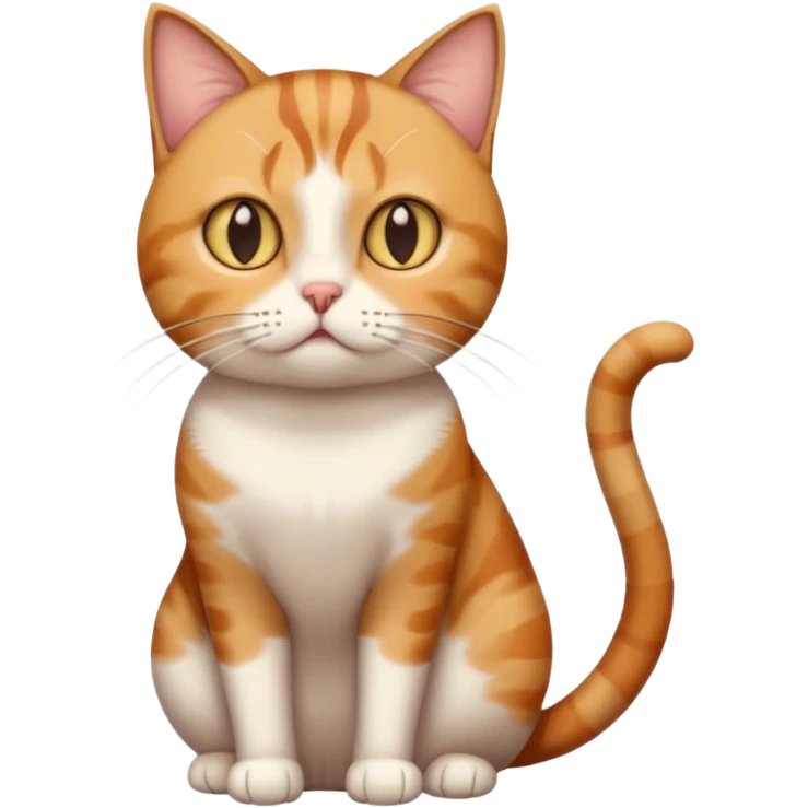 full body white, ginger and brown tabby calicio cat with skinny head and fat body with an anxious face emoji