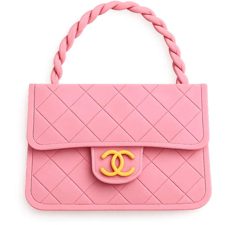 pink Chanel purse, layered paper look emoji