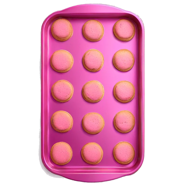 Realistic flat small isolated metallic pink baking pan with pink cookies inside.  emoji