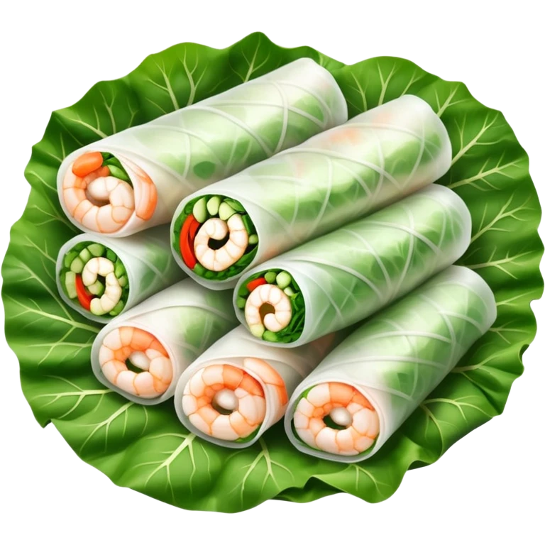 cinematic-realistic-vietnamese-summer-rolls-dish-emoji,-depicted-with-delicate-rice-paper-wraps-filled-with-fresh-vegetables-and-shrimp-rendered-with-crisp-textures-and-refreshing-lighting. emoji