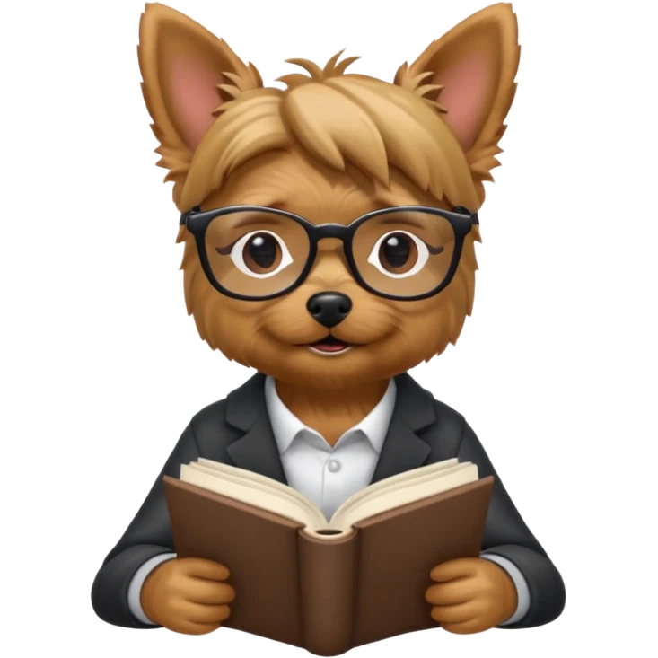 Yorkshire Terrier reading a book, appearing studious and smart, friendly emoji style emoji