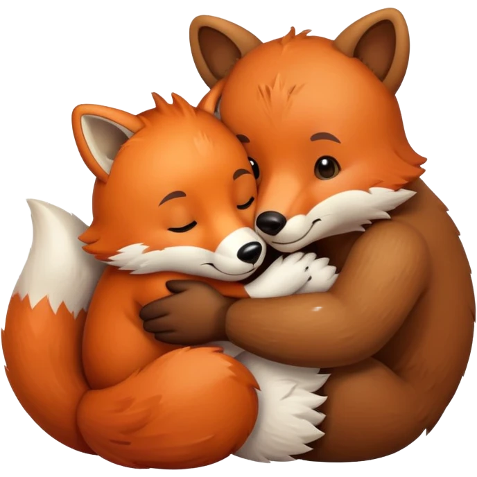 Brown Bear hug a fox emoji
