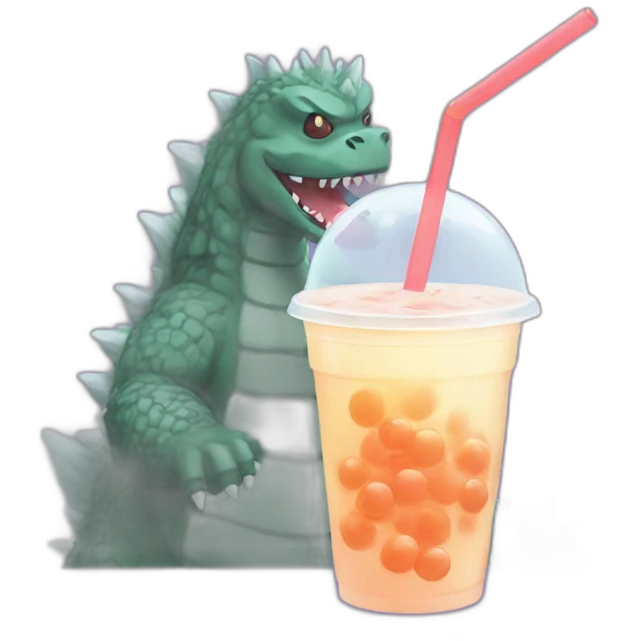Godzilla drinking bubble tea emoji