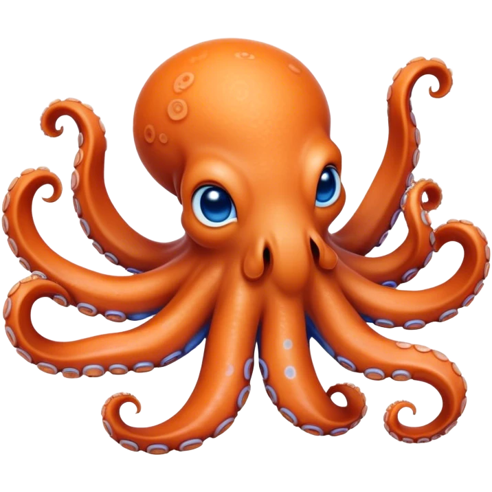 Cinematic Realistic Cute Octopus Portrait Emoji, Head tilted playfully and inquisitively, featuring a gracefully curving, compact body in vibrant orange adorned with delicate blue rings, and a charming, expressive face with round, sparkling eyes full of curious wonder; rendered with lifelike detail and soft natural highlights, high shine, affectionate and enchanting, styled with a touch of whimsical ocean magic, soft glowing outline, capturing the essence of a mischievous yet lovable octopus that seems poised to slither playfully into your arms! emoji