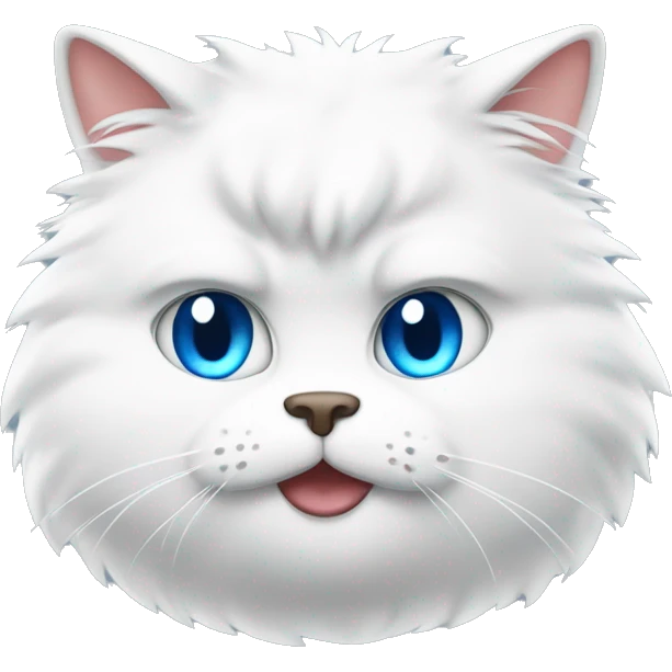 White fluffy fat cat with blue eyes eating steak emoji