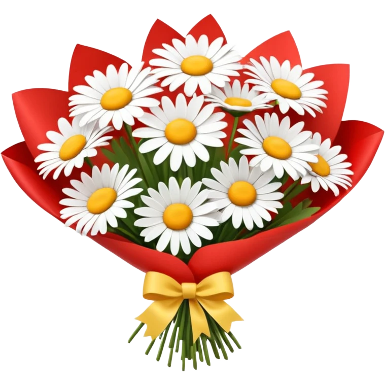 bouquet of daisy with red bow and red wrapping paper emoji