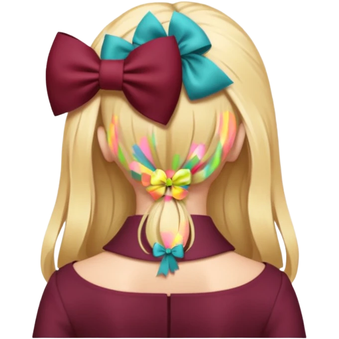 A burgundy bow in blond hair from the back emoji