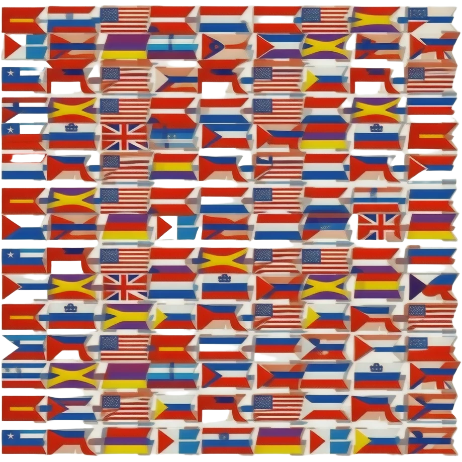 A dense, packed pattern of multiple overlapping stylized political flags filling the entire frame. Includes solid red flags, Republican tricolor flags (red, yellow, purple strips), and conservative blue flags. Flat graphic art style, vibrant colors, no main subject, just the tapestry of flags. emoji