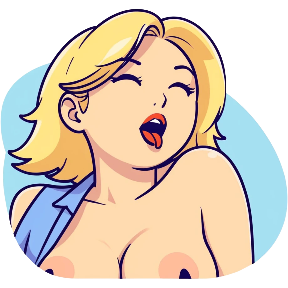 Blonde. woman. Big boobs. Oral sex emoji