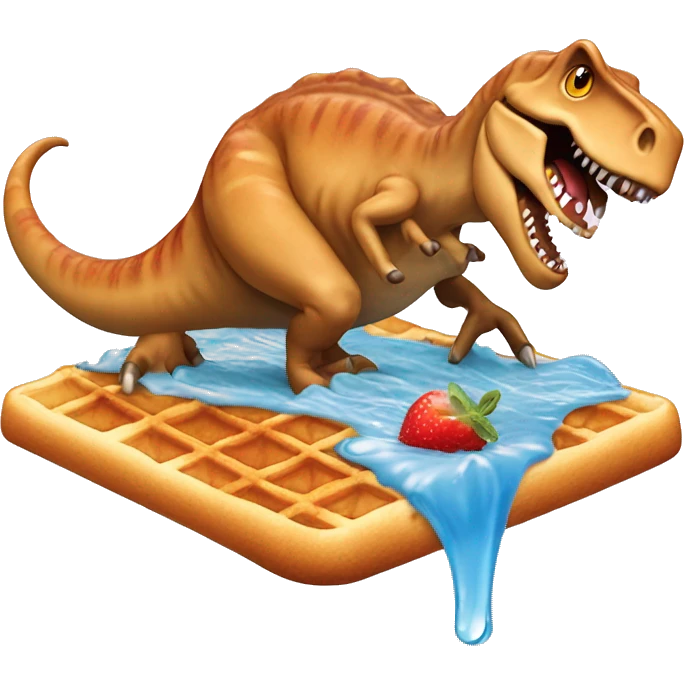 T-Rex surfing on a waffle with syrup as water emoji