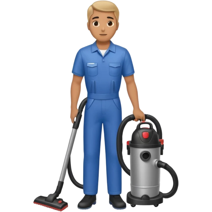 técnico de limpieza hombre sujetando una aspiradora de agua (medio cuerpo) emoji