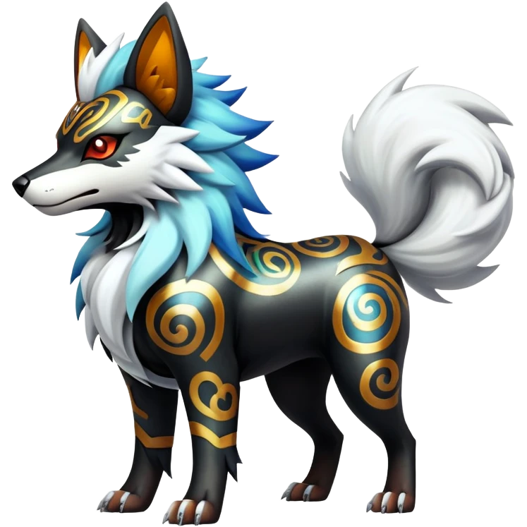 Shiny Gothic Exotic Punk’ish Cool Colorful Epic Futuristic Houndoom-Arcanine-Zorua-Torracat-Pokémon-Fakémon-hybrid-creature emoji