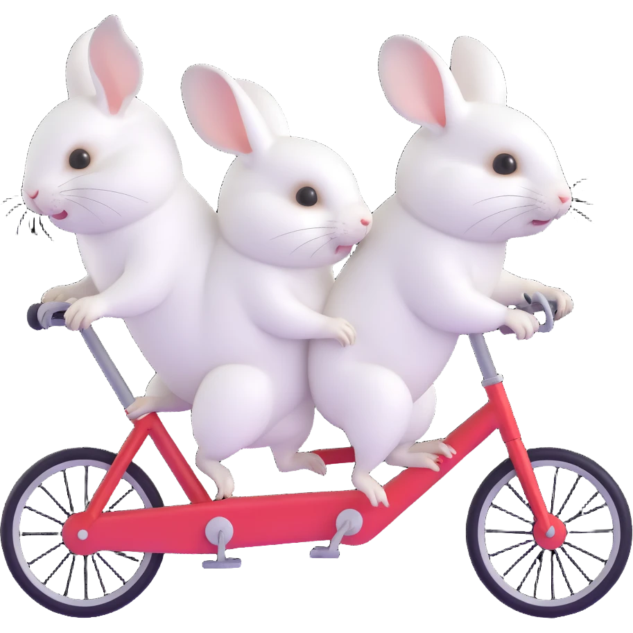 two fluffy white chinchillas pedaling a tandem bike, charming and lighthearted emoji
