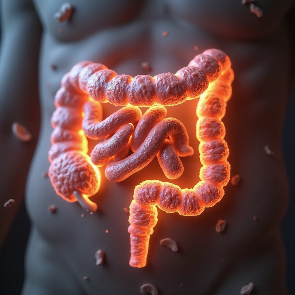 hyperrealistic altered intestinal microbiota caused by sugars with evident inflammation, 4K, transparent background emoji