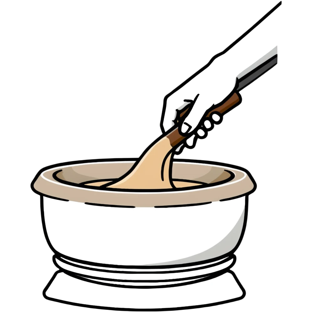 single hand scooping a mound of clay on a silver pottery wheel emoji