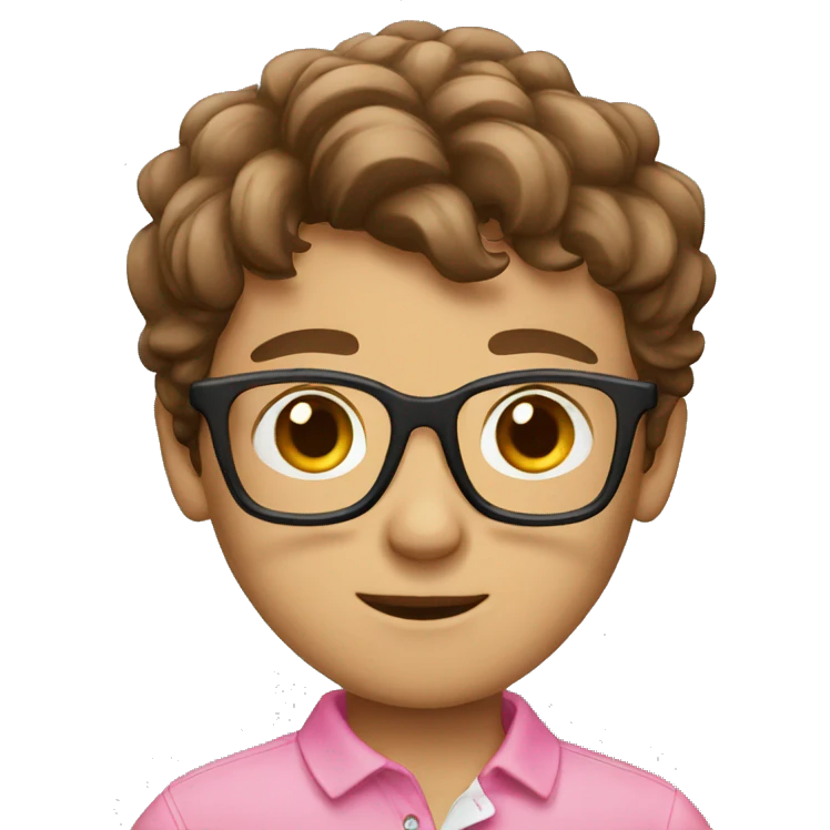 brown hair boy with small glasses and pink polo emoji