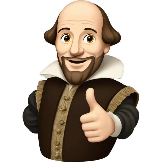 William Shakespeare with one thumbs up emoji