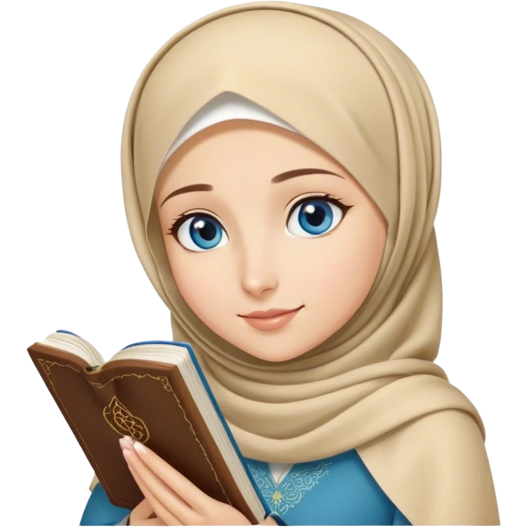 Turkish blonde hearty design Hijabi girl with blue eyes and beautiful finish reading quran emoji