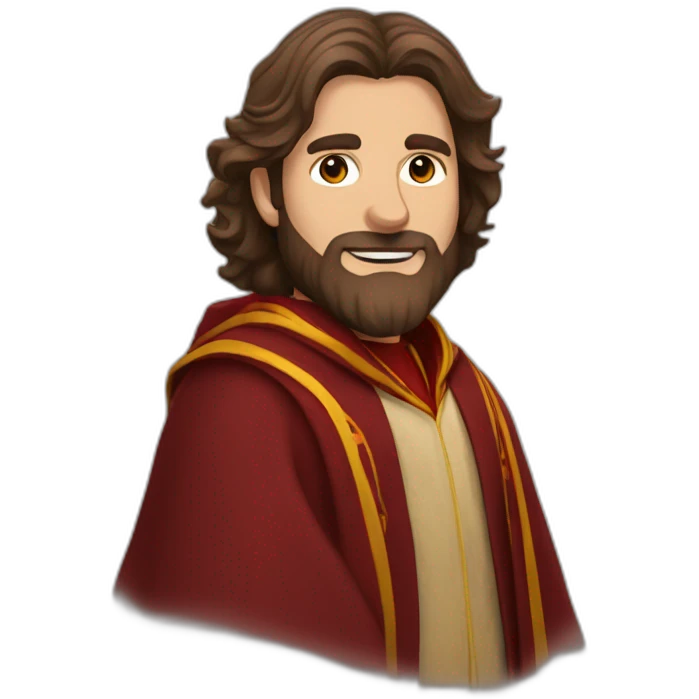 long brown haired bearded man in gryffindor robes emoji