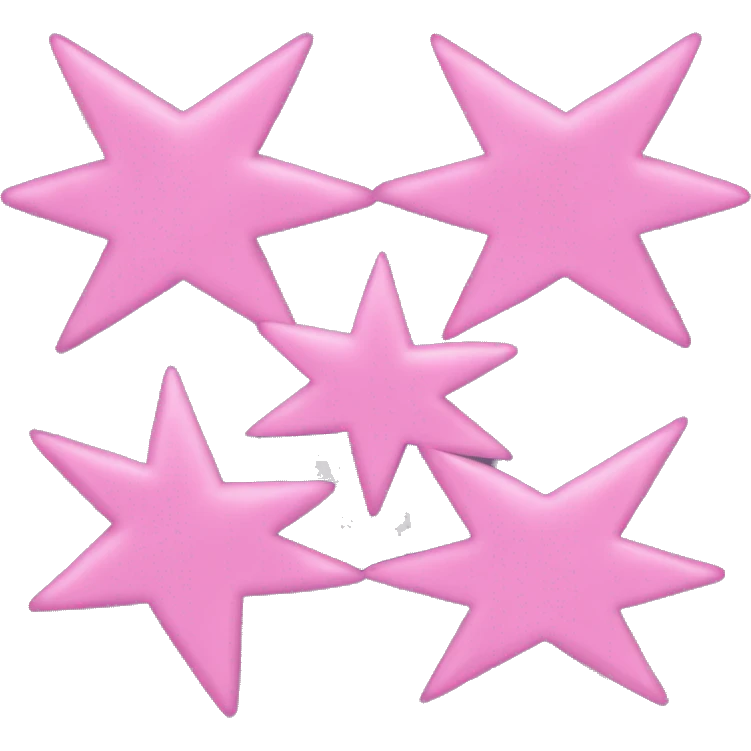 Three small pink , 4-pointed stars grouped together. The stars have a slightly elongated shape, giving them a twinkling effect. They vary in size, with the largest star in the center and two smaller stars on either side.  emoji