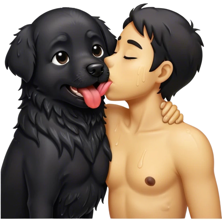 Black dog licking human chest emoji