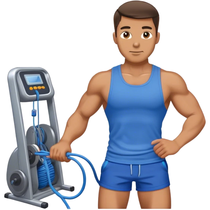 fit man with blue shorts using cable-machine emoji