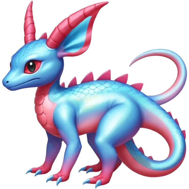 Shiny Horned Helioptile-Salamence-Salandit-Sylveon-Amaura-Fakémon-hybrid-creature (full body)  emoji