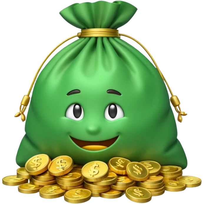 Luxury 3D emoji, overflowing money bag, stacks of cash, premium lighting, rich glossy look, ultra clean, transparent background


 emoji