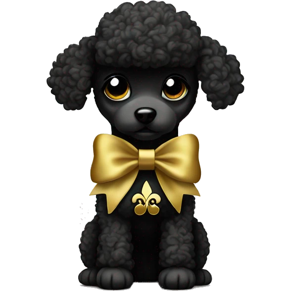 Black and gold bow with gold fleur de lis icon on white poodle emoji