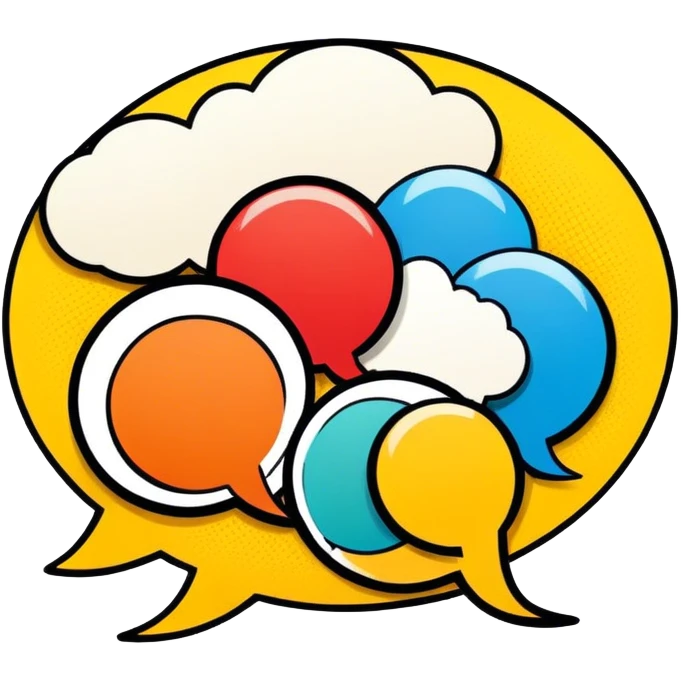 Comic drawing icon, vintage American comic book style (like Teenage Mutant Ninja Turtles), 2-3 overlapping panels with dynamic action, bold black outlines, vibrant colors, speech bubbles, minimalistic design, on a white background. emoji