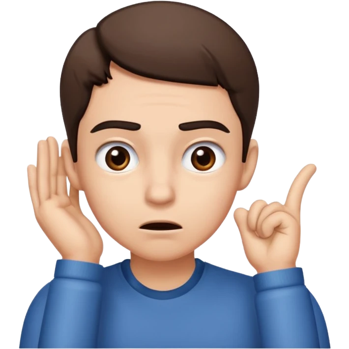 Person leaning forward with one hand behind their ear, eyebrows raised, confused face, as if saying "What? emoji