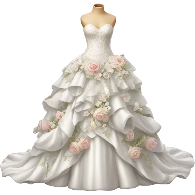 Hyper Realistic ornate Wedding dress displays  with flowers  emoji