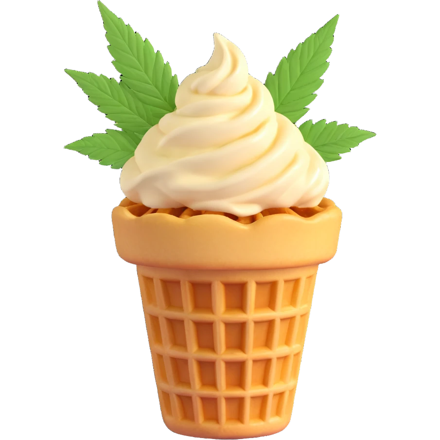 gelato in a waffle cup with cannabis leaf emoji