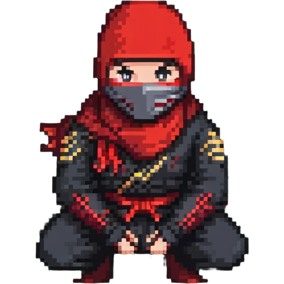 masked ninja with red scarf crouching emoji
