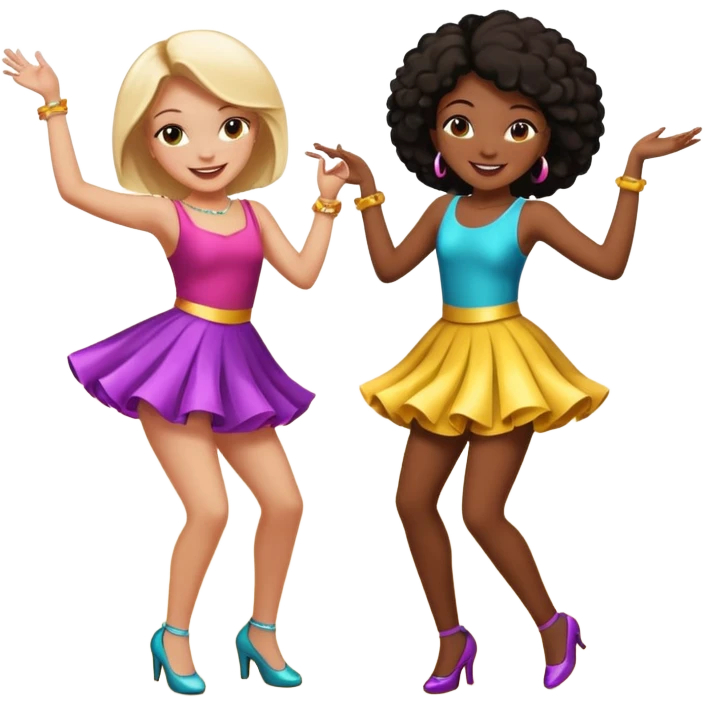 Best friends dancing at a party: one black girl one white girl emoji