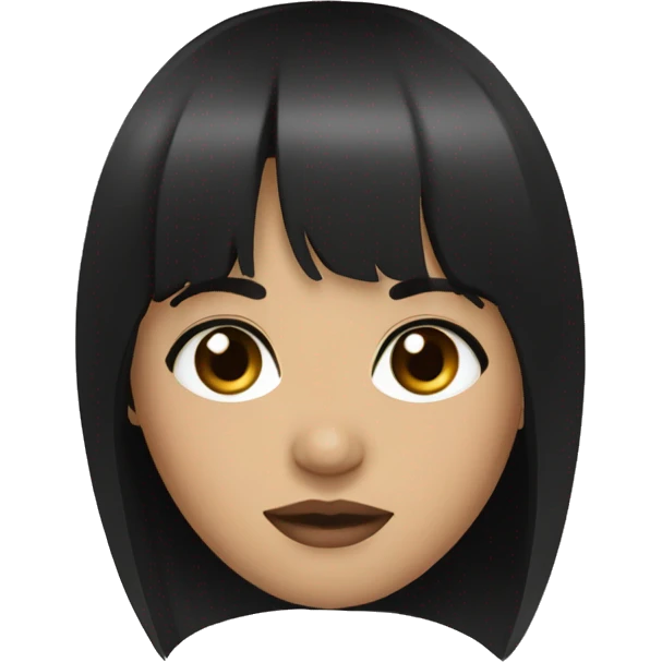 Black hair with bangs, hazel eyes, dark brown eyes, dark make up emoji