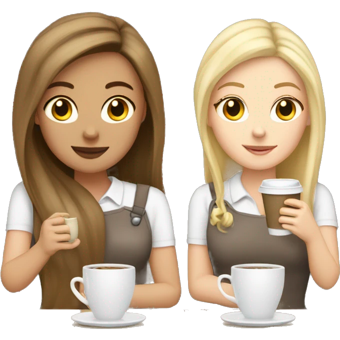brunette long hair white girl and blonde short white girl having coffee  emoji