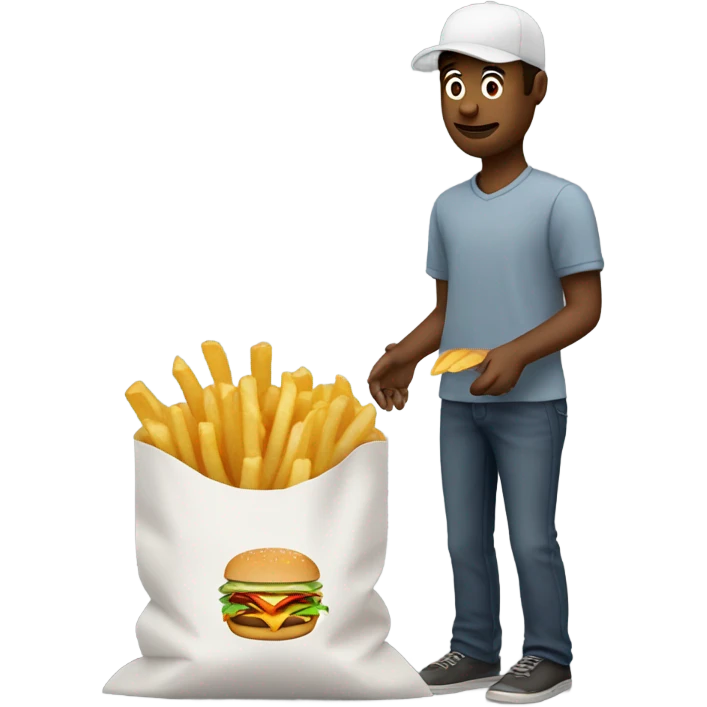 Man putting fries into a fast food bag emoji