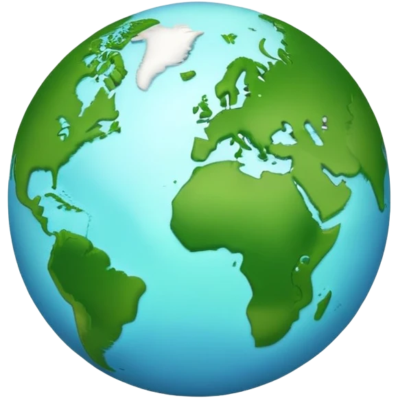 Earth globe with green continents shaped to form the number 1, iOS emoji style emoji