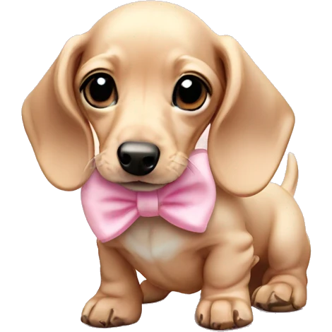 Cream miniature dachshund puppy with baby pink bows on its ears emoji