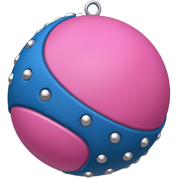 Blue ball for the gag on a ball gag with a white attachment collar with  pink  studs emoji