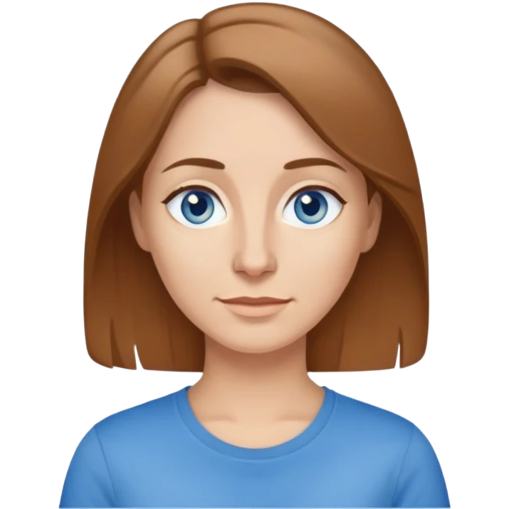 make a emoji of a woman with light-brown hair, grey-blue eyes, a small nose, a brown t-shirt and she's 42 years old emoji