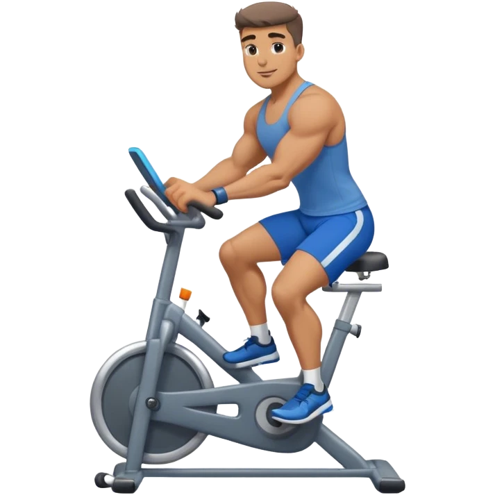 buff guy blue shorts grey stationary bike emoji